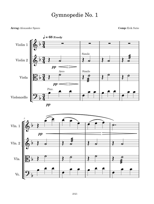 Gymnopédie No.1 – Erik Satie String Quartet