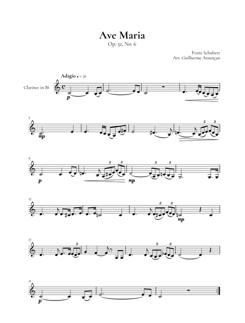 Ave Maria - F. Schubert (Clarinet in Bb) (Arr. Guilherme Assunção) - Franz Schubert (Clarinet Solo)