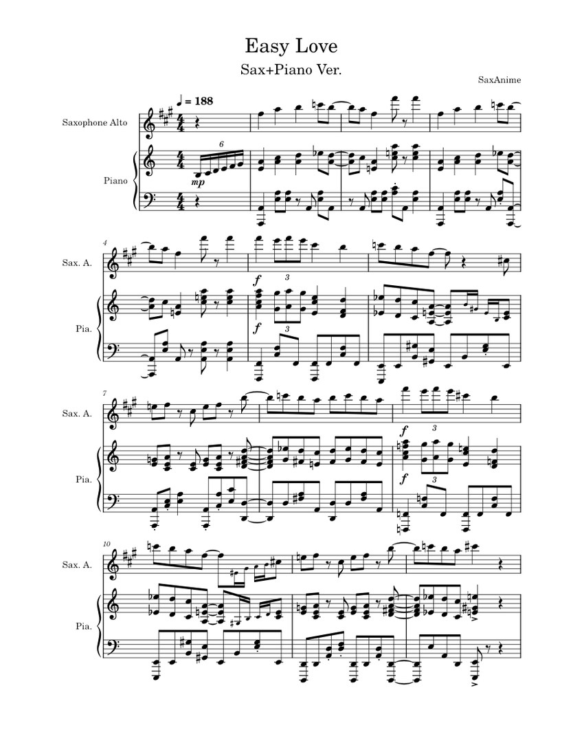 Easy Love Sax/Piano - Ijiranaide, Nagatoro-san OP1 Sheet