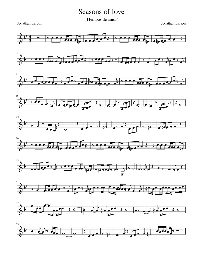 Seasons of love corrected Sheet Music for Piano (Solo) easy | MuseScore.com