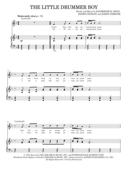 The Little Drummer Boy - Andy Williams, Katherine K. Davis (Piano Vocal)