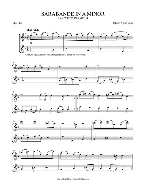 Sarabande in A Minor (from Partita in A Minor) (Arr. Mark Phillips) - Johann Anton Logy (Flute Duet)