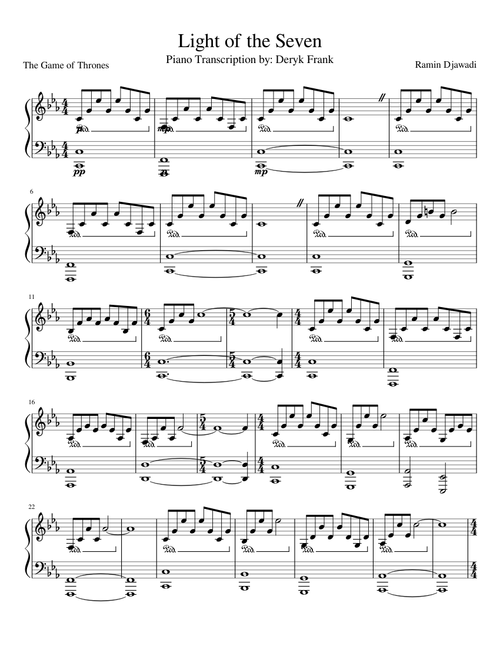 Light of the Seven - Ramin Djawadi Complete Transcription
