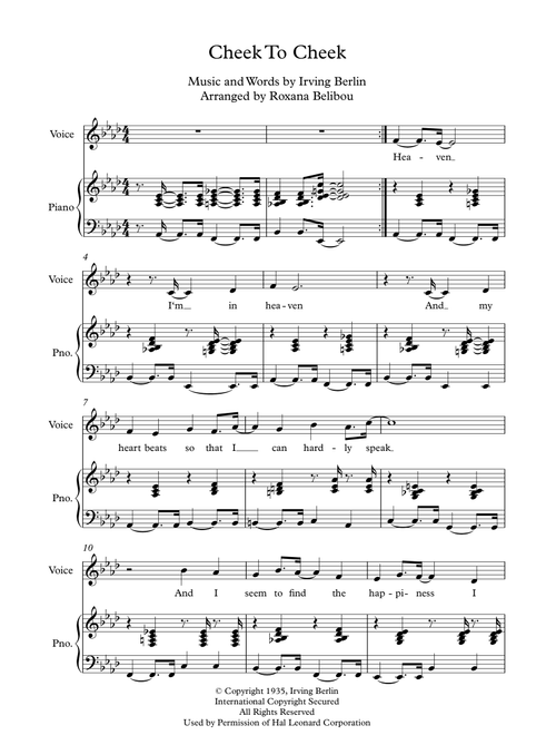 Cheek To Cheek (Arr. Roxana Belibou) - Fred Astaire (Piano Vocal)
