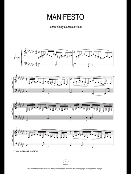 Manifesto - Chilly Gonzales, Jason Beck (Piano Solo)
