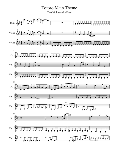 Totoro Main Theme for Two Violins and Flute