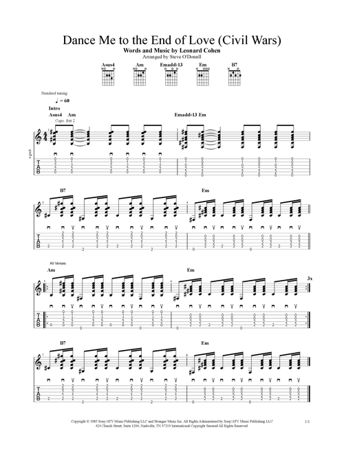 Dance Me To The End Of Love (Arr. Steve O'Donnell) - Madeleine Peyroux (Guitar Tab)