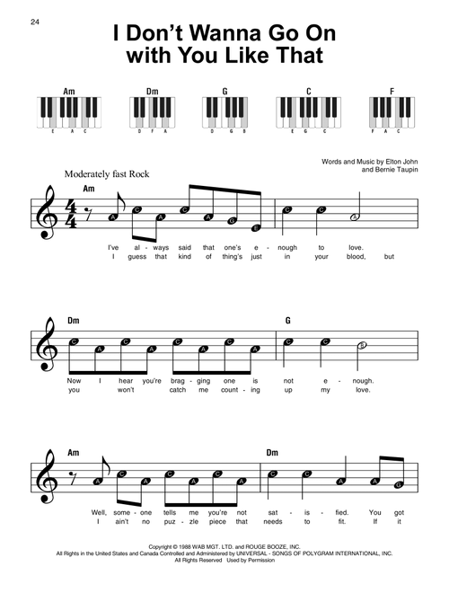I Don't Wanna Go On With You Like That - Elton John (Super Easy Piano)