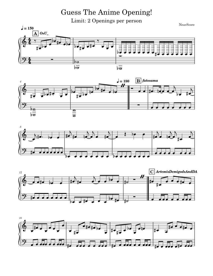 Guess The Song!! - Anime Openings Edition (2 LEFT) Sheet Music for ...