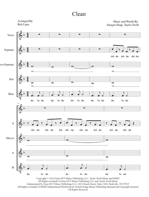 Clean (Arr. Robert Lane) - Taylor Swift (Choral, SSAA)