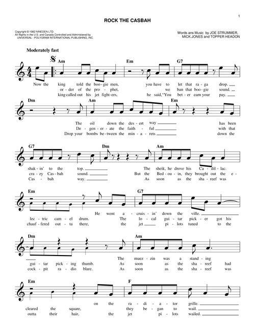 Rock The Casbah - The Clash (Easy Lead Sheet - Fake Book)