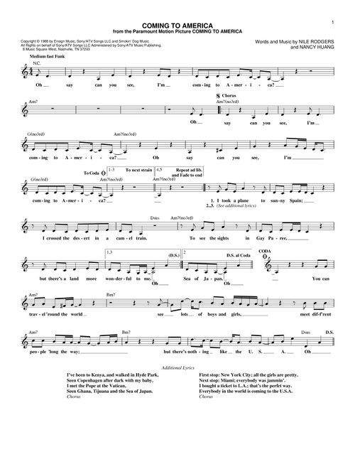 Coming To America - Nancy Huang (Lead Sheet - Fake Book)