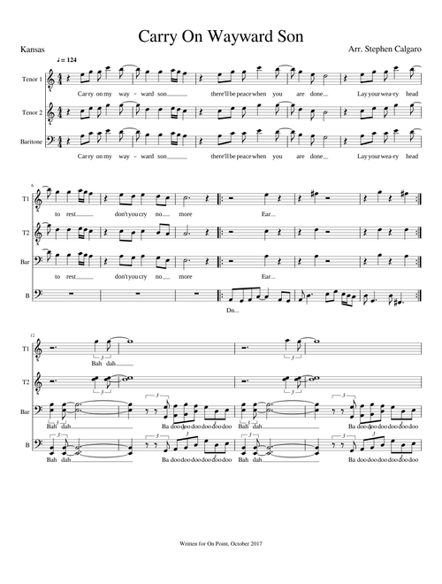 Carry On Wayward Son - Kansas (TTBB A Cappella Choir)