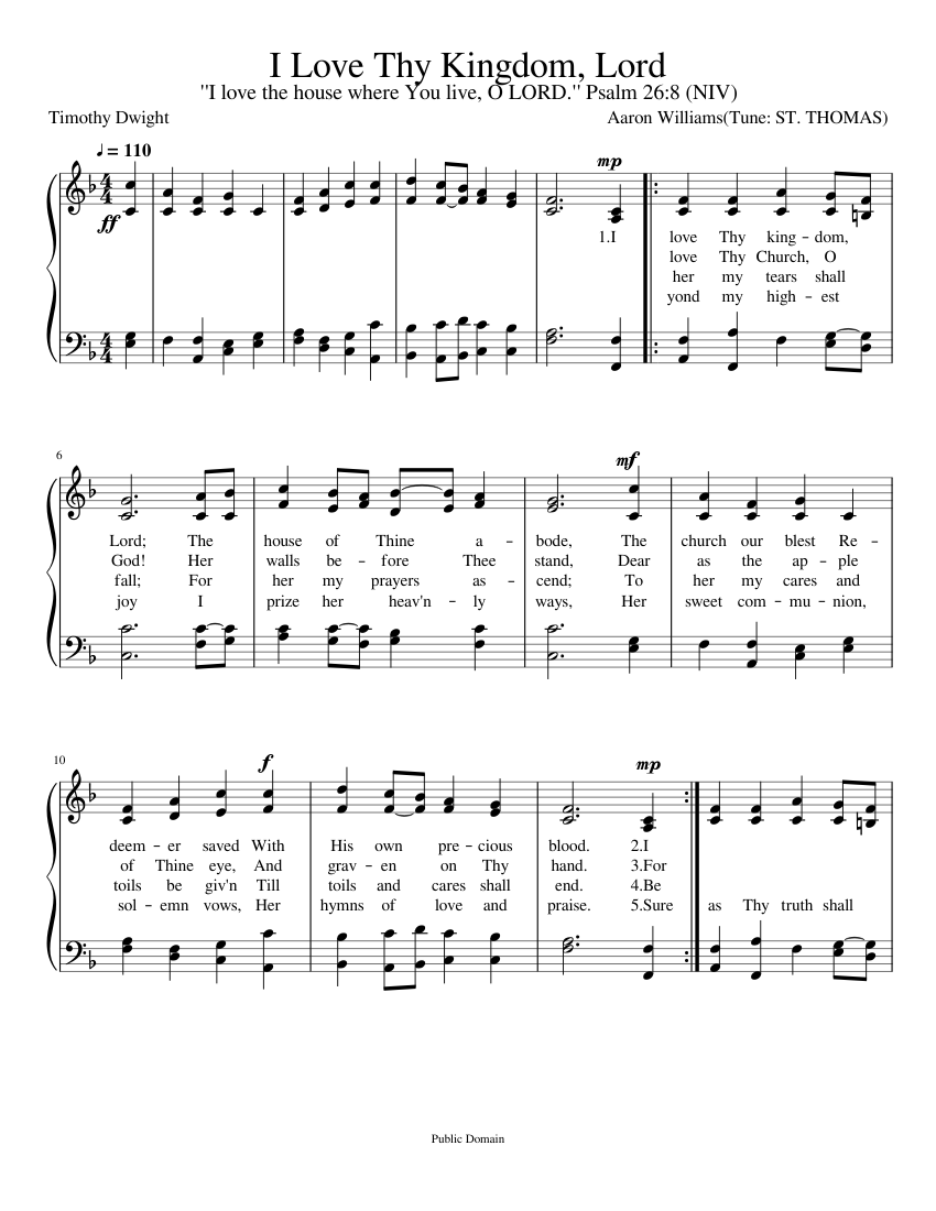 I Love Thy Kingdom Lord Sheet Music for Piano (SATB) easy | MuseScore.com