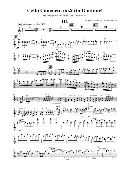 Shostakovich - Cello Concerto No.2 (III. Allegretto) Transcription for Violin