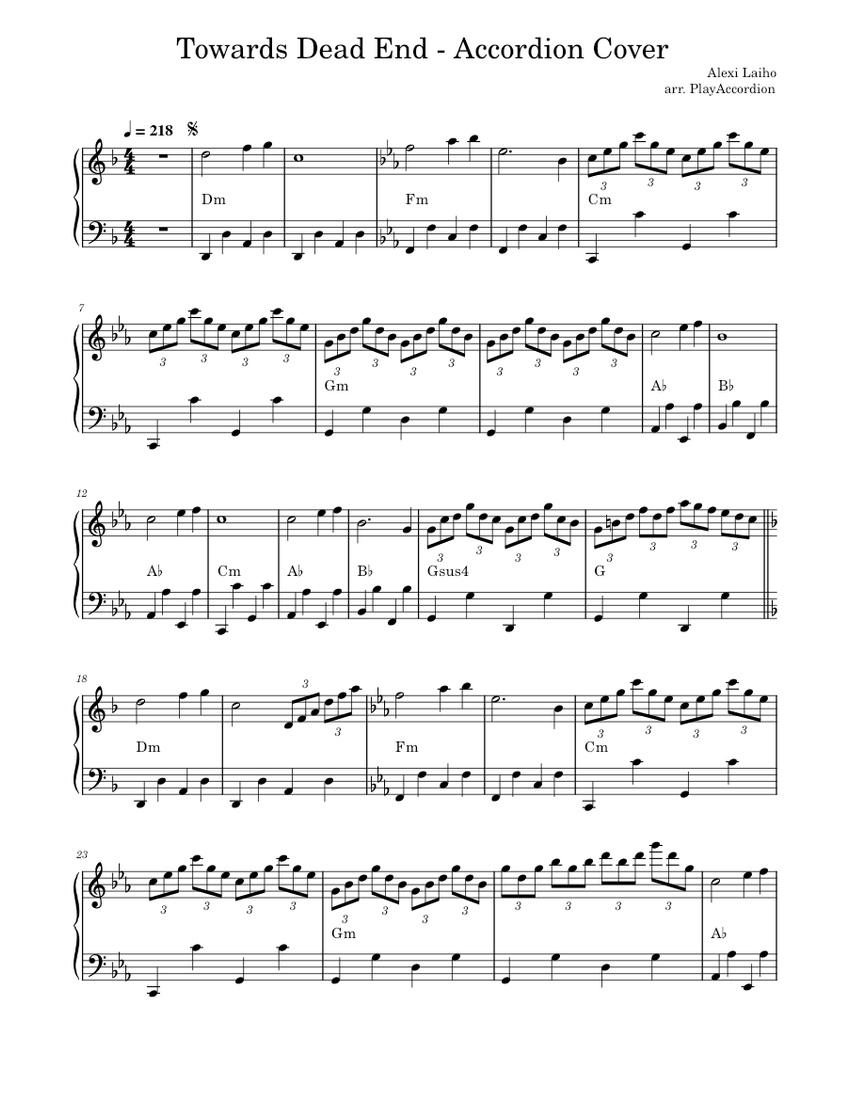 Towards Dead End – Alexi Laiho Sheet Music with Chords for