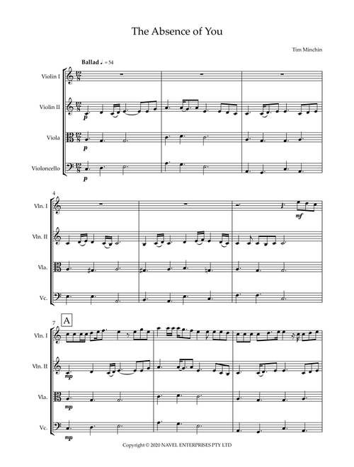 The Absence Of You (Arr. Tim Y arham) - Tim Minchin (String Quartet)