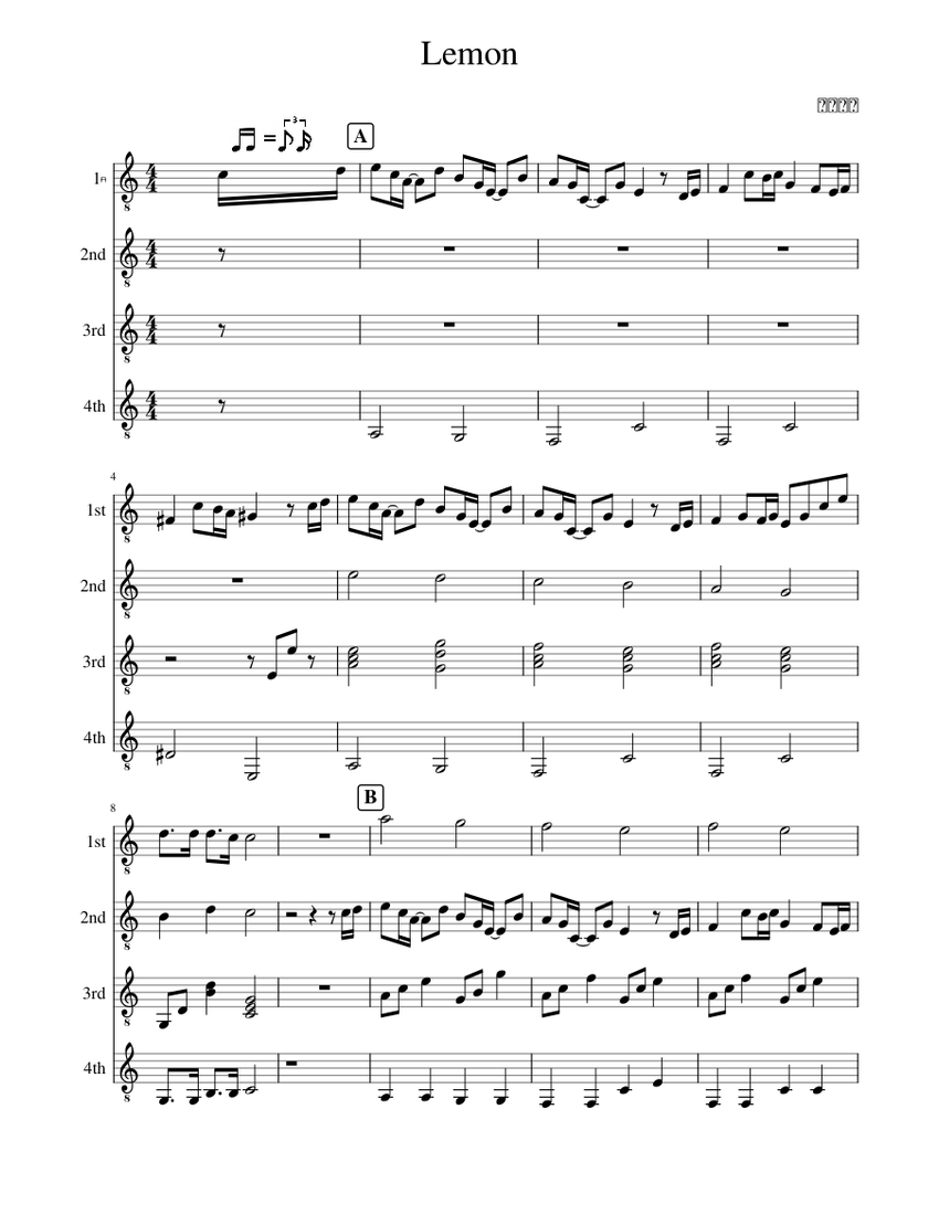 Lemon Sheet Music for Guitar (Mixed Quartet) | MuseScore.com