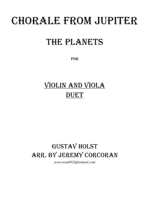 Chorale from Jupiter for Violin and Viola (Arr. Jeremy Corcoran) - Gustav Holst (Instrumental Duet)
