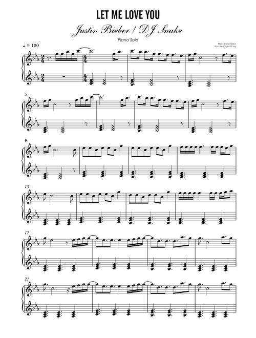 Let Me Love You (Arr. Unimusic Academy (Academia Unimusica)) - DJ Snake Feat Justin Bieber (Piano Solo)