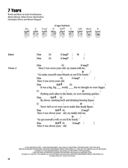 7 Years - Lukas Graham (Guitar Chords-Lyrics)