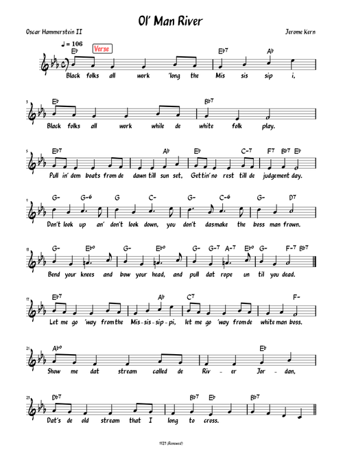 Ol' Man River (Lead sheet with lyrics )