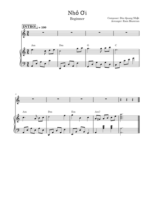 Nhỏ Ơi - Đào Quang Nhật (Arr. Rain Musician) - Beginner