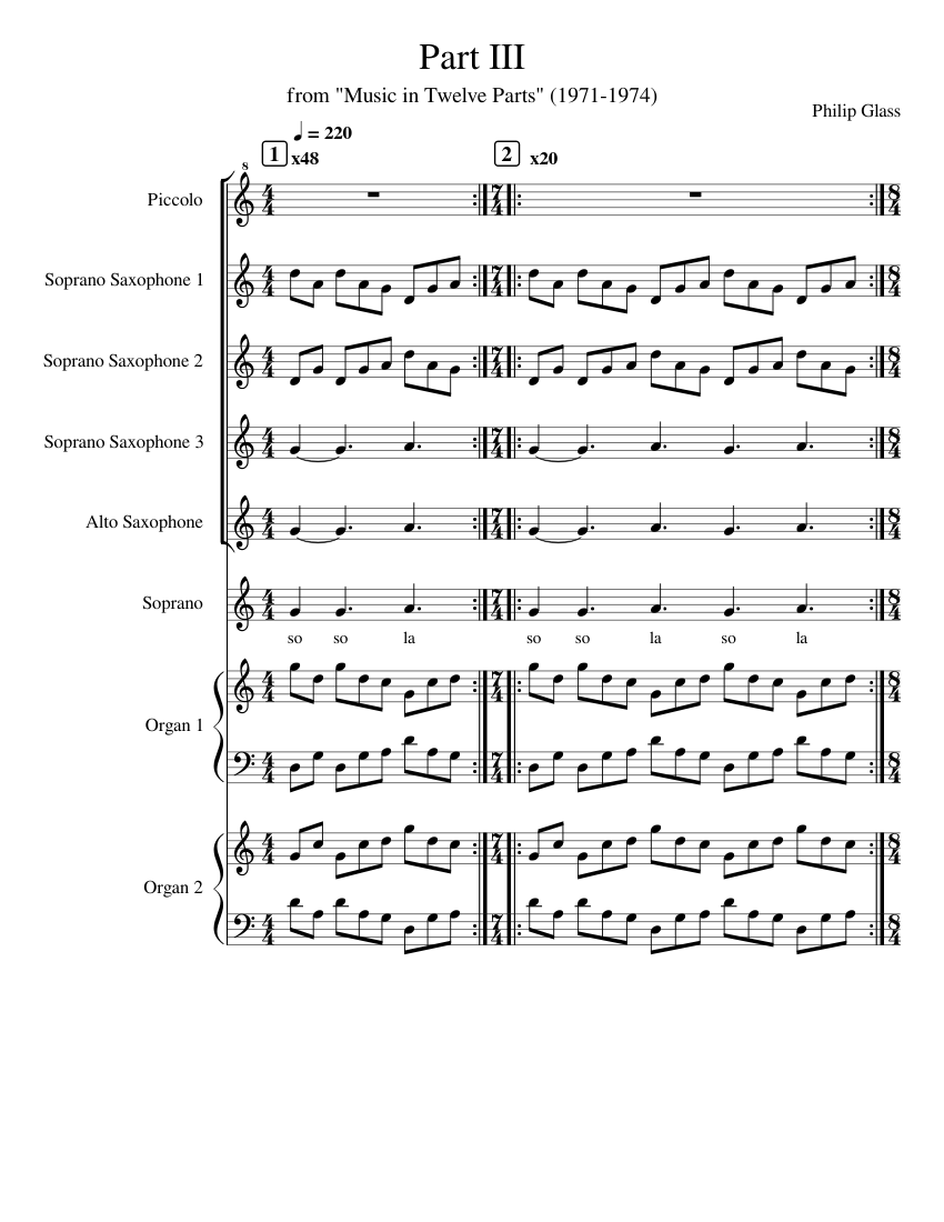 Philip Glass - Part III (Music in Twelve Parts) Sheet Music for
