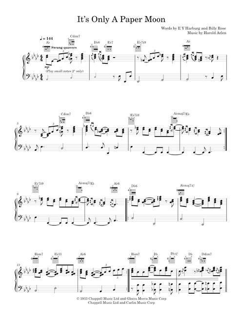 It's Only A Paper Moon - Nat King Cole (Piano-Voice-Guitar)
