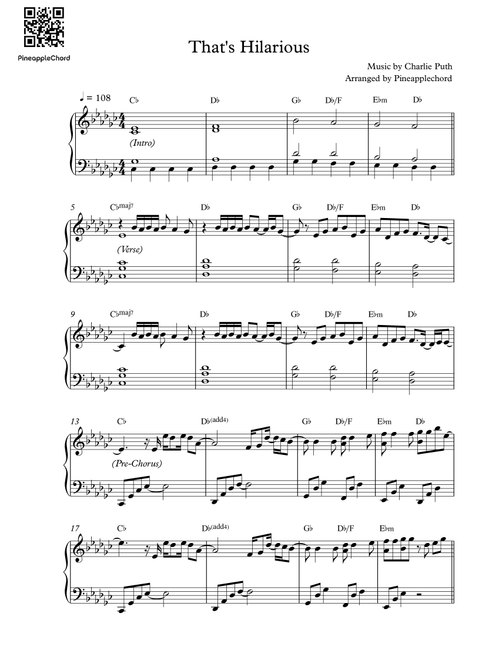 That's Hilarious (Arr. Pineapplechord) - Charlie Puth (Piano Solo)