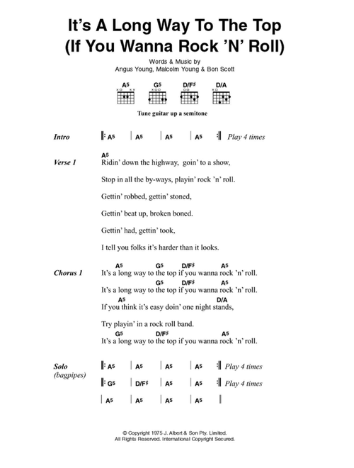 It's A Long Way To The Top (If You Wanna Rock 'N' Roll) - AC/DC (Guitar Chords-Lyrics)
