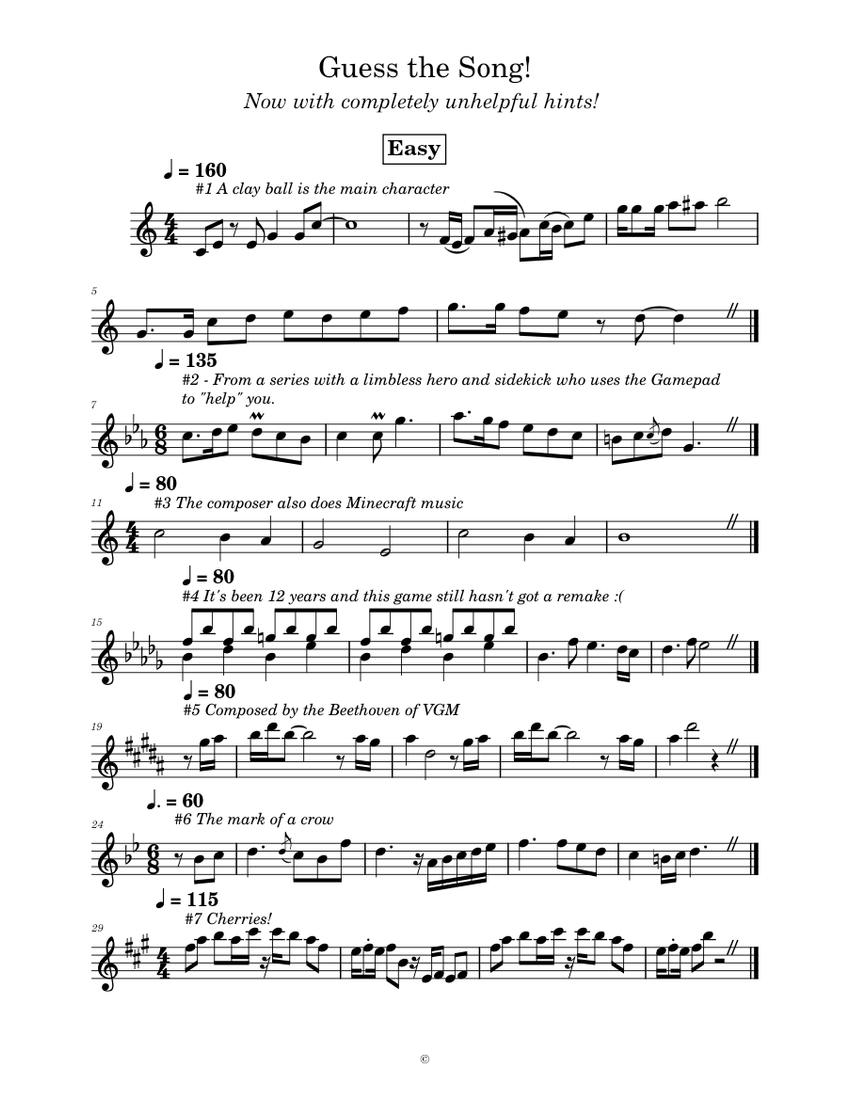 Guess the Song Sheet Music for Piano (Solo) easy | MuseScore.com