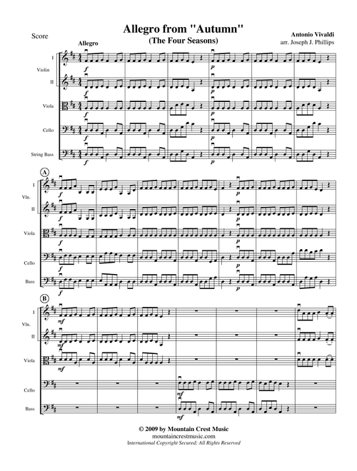 The Four Seasons: Allegro from Autumn-score (Arr. Joseph J. Phillips) - A. Vivaldi (String Quartet)