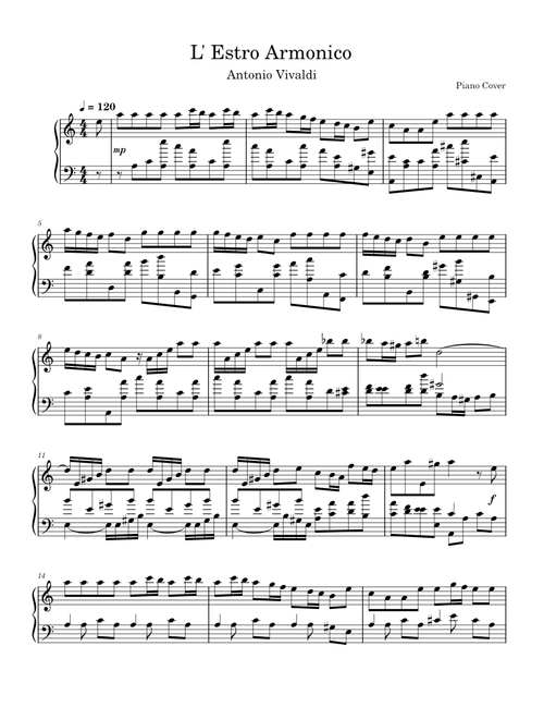 L'estro armonico, Op.3 – Antonio Vivaldi - Piano Cover