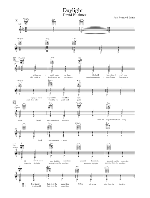 Daylight – David Kushner - Guitar + lyrics