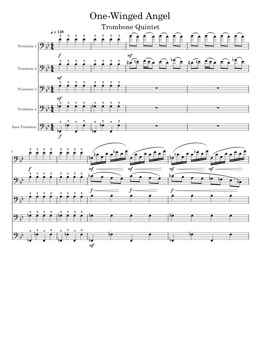 OneWinged Angel Trombone Quintet piano tutorial