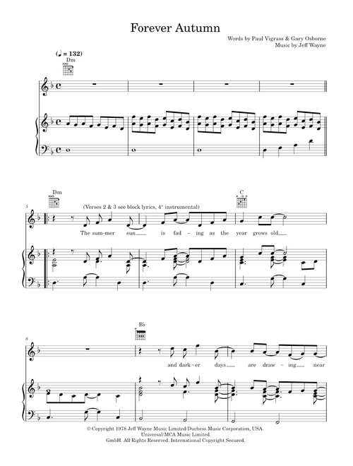Forever autumn - Jeff Wayne (Piano-Vocal-Guitar (Piano Accompaniment))