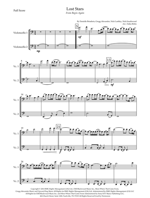 Lost Stars (Arr. Fabio Britto) - Maroon 5 (Cello Duet)