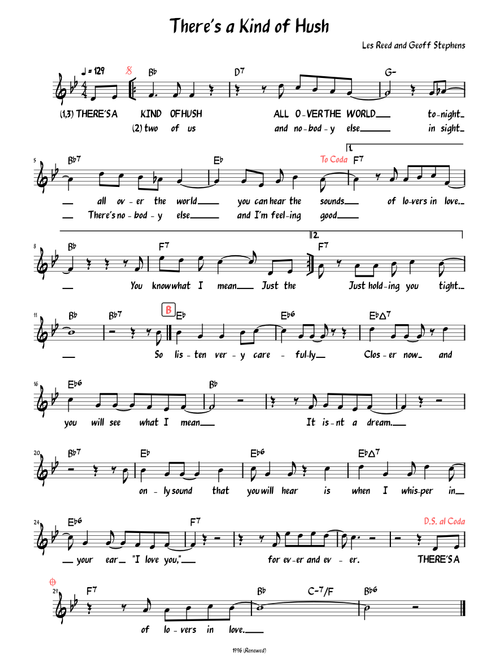 There's A Kind Of Hush (All Over The World) (Lead sheet with lyrics )