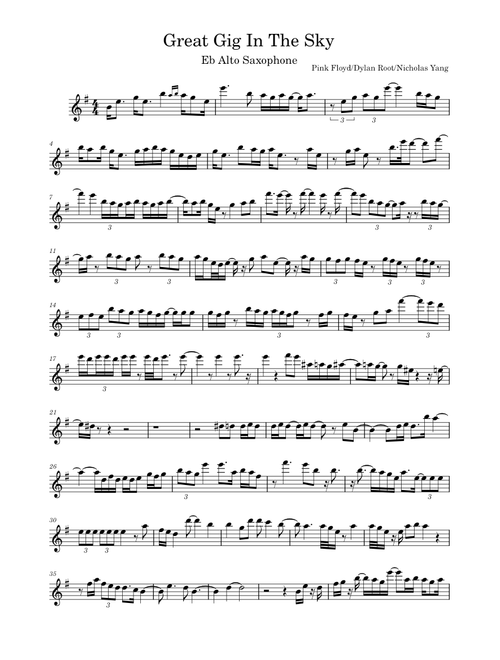 Great Gig In The Sky – Alto Saxophone