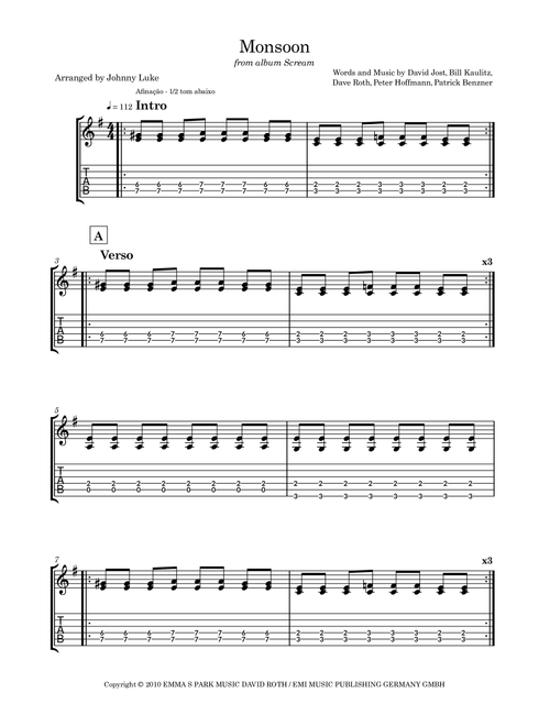 Monsoon (Arr. Johnny Luke) - Tokio Hotel (Guitar Tab)