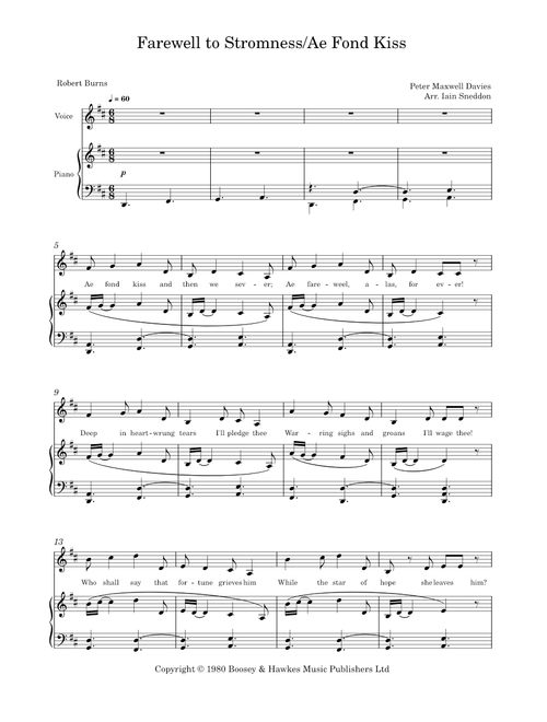 Ae Fond Kiss/Farewell to Stromness – Peter Maxwell Davies