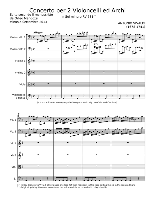 Concerto for 2 Cellos in G minor, RV 531 - Antonio Vivaldi