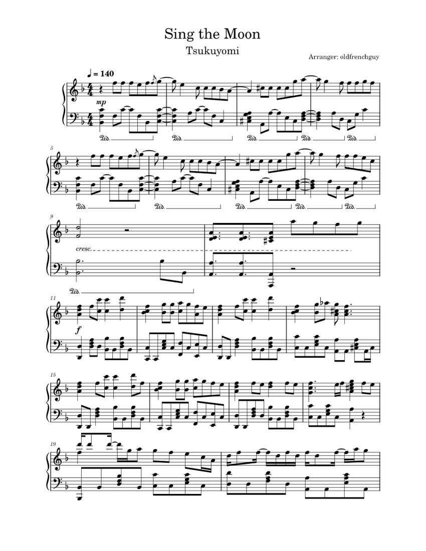 Sing the Moon - Tsukuyomi | Piano Cover Sheet Music for Piano