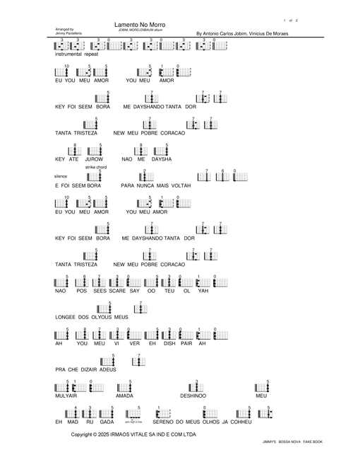 Lamento No Morro (Arr. Jimmy Pantelleria) - Antonio Carlos Jobim Roberto Paiva Vinicius (Guitar Chords-Lyrics)