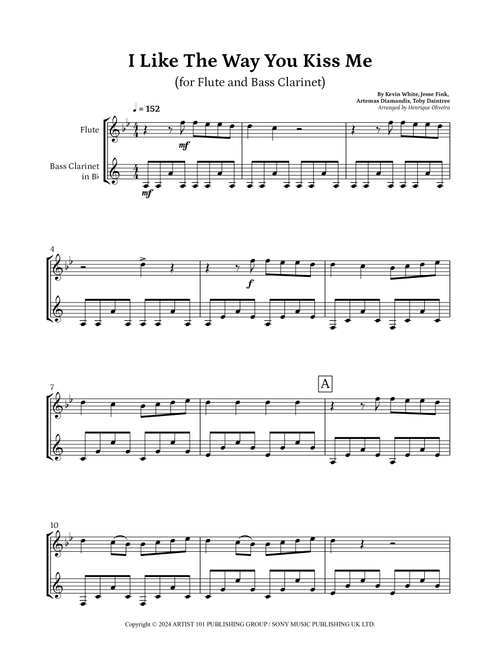 I Like The Way You Kiss Me (Arr. Henrique Oliveira) - Artemas (Instrumental Duet)