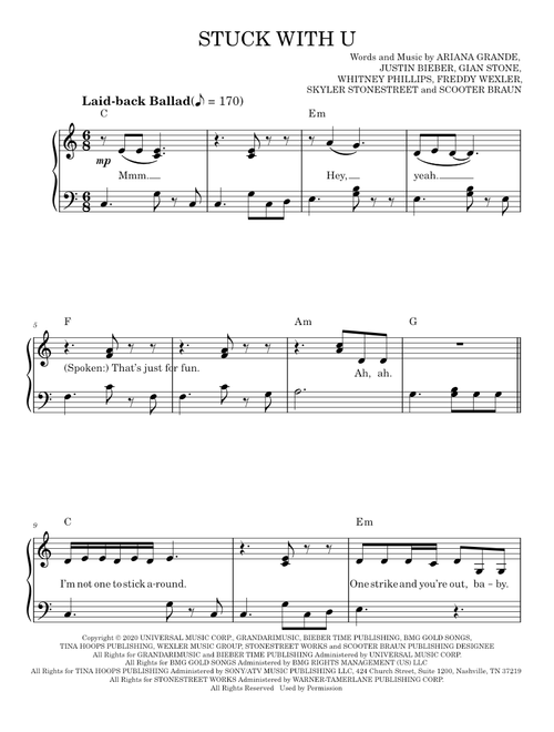 Stuck With U - Ariana Grande and Justin Bieber (Easy Piano)