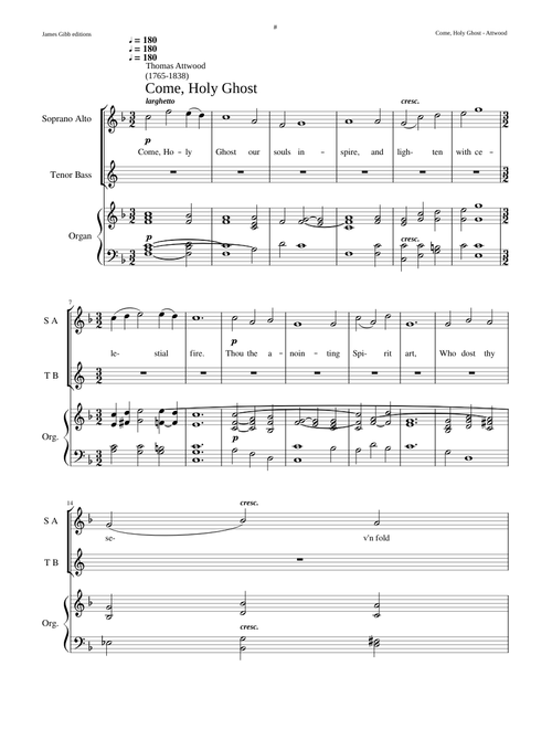 Come, Holy Ghost - Thomas Attwood