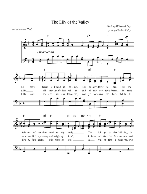 The Lily of the Valley (I Have Found a Friend in Jesus) (Arr. Leonora Hardy) - William S Hays lyrics Charles Fry (Piano Vocal)