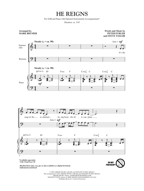 He Reigns (Arr. Mark Brymer) - Newsboys (Choral, SAB)